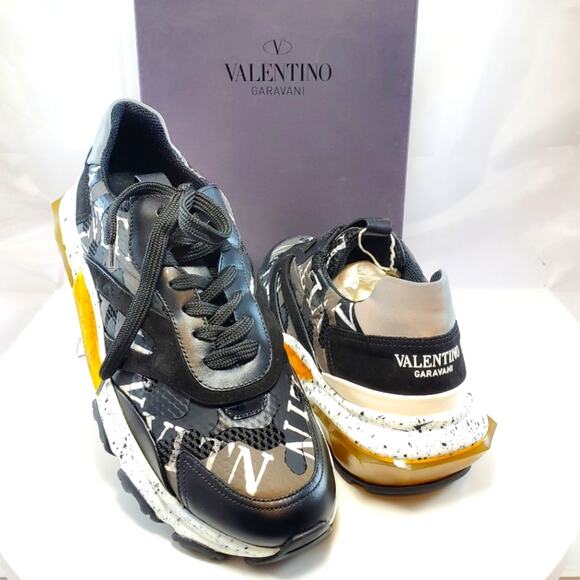 NWT$900 VALENTINO Men Bounce Camouflage Leather Mesh Black Sneakers Sz 42 (US 9) - Picture 6 of 16
